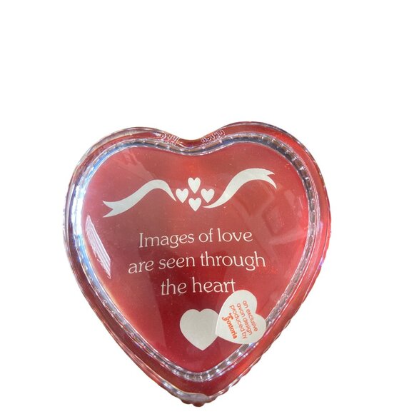 Avon Other - Vintage Avon Heart-Shaped Clear Paperweight With Red Velvet Backing & Inspiratio